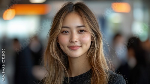 Wallpaper Mural two joyful asian business professionals exchanging ideas in a bright, open office environment. their expressions reflect enthusiasm and collaboration, with modern office decor framing the scene Torontodigital.ca