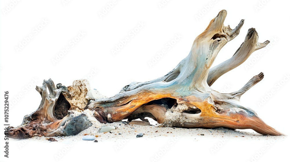 Colorful driftwood piece on a white isolated background. Colorful driftwood piece on a white isolated background.