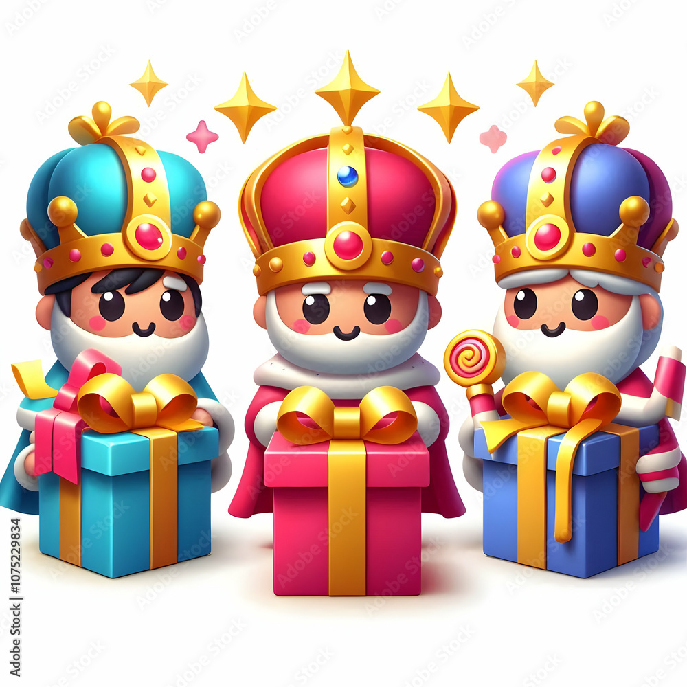 Obraz premium 3D Reyes Magos Magical Gift Vector Illustration - Mystical Symbolic Gifts for Holiday Celebrations, Infographics Design, Isolated White Background, Perfect for Holiday Themes