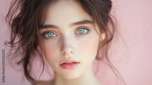 Captivating Close-Up Portrait of a Young Woman with Striking Blue Eyes