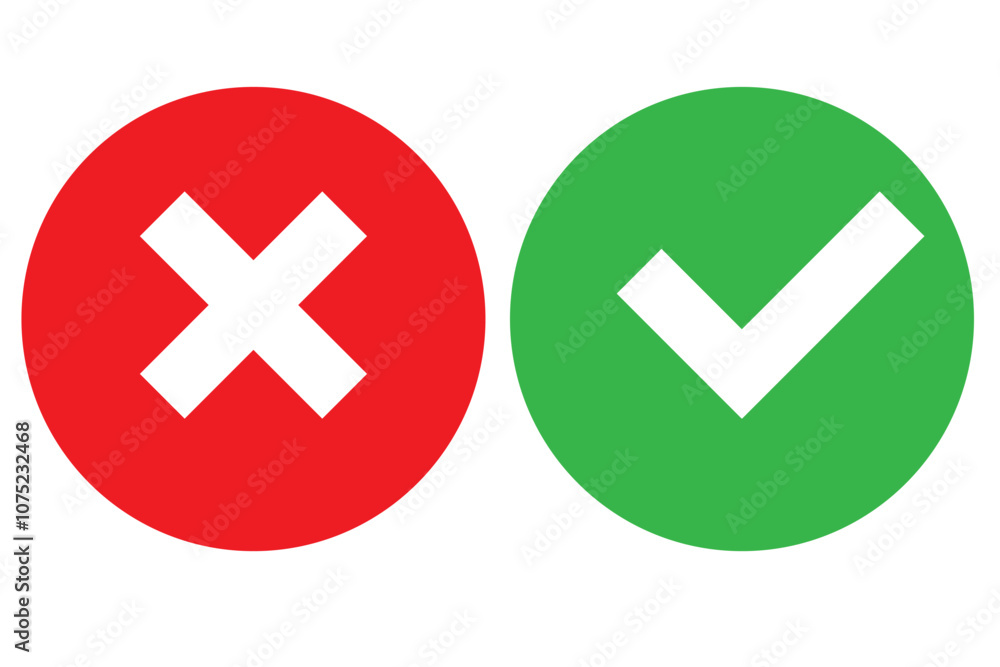 check mark icon button set. check box icon with right and wrong buttons and yes or no checkmark icons in green tick box and red cross check mark icon button set. check box icon with right and wrong buttons and yes or no checkmark icons in green tick box and red cross