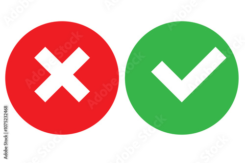 check mark icon button set. check box icon with right and wrong buttons and yes or no checkmark icons in green tick box and red cross