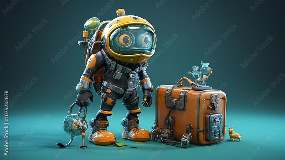 A photo of a 3D character with a suitcase A photo of a 3D character with a suitcase