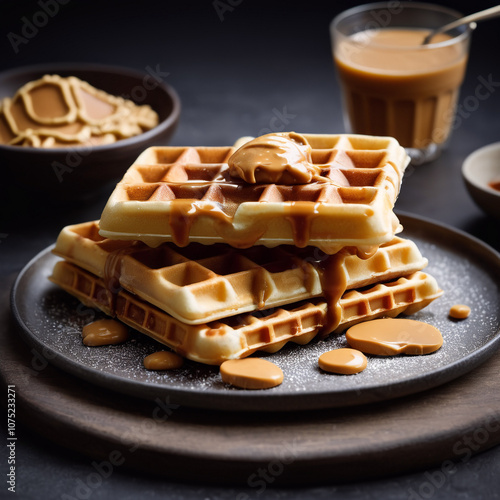 Snacks - Knusprige Waffeln mit Erdnussbutter photo