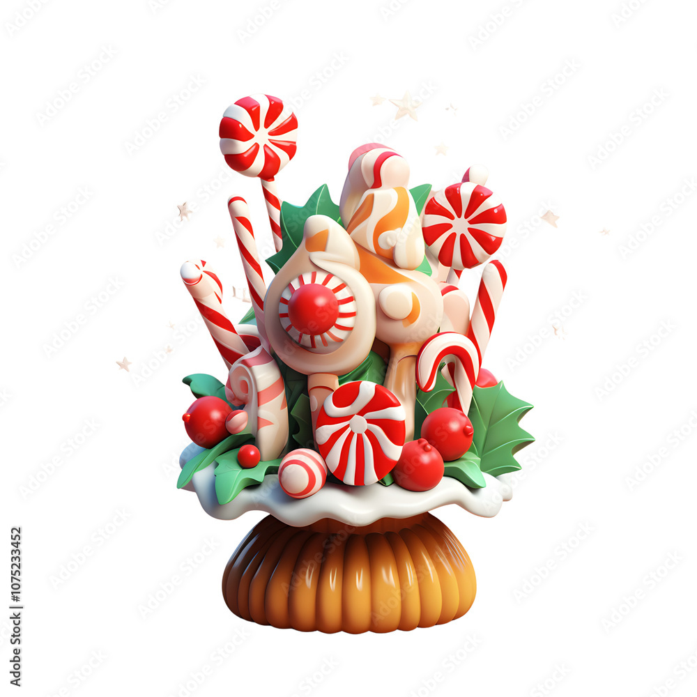 Festive Christmas Candy Cane and Lollipop Arrangement with Holly and Stars Festive Christmas Candy Cane and Lollipop Arrangement with Holly and Stars