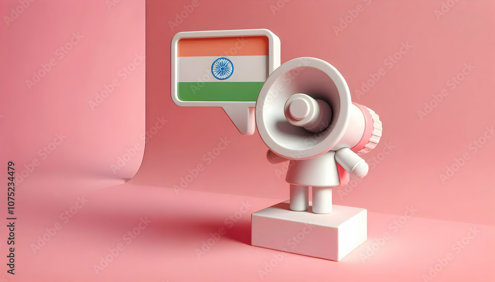 3D Plain Pink Background Megaphone Icon Copy Space - Minimalist Image for Voice Expression on Republic Day, Cute Chibi Style Design, Perfect for Text or Branding in Communicative Themes 3D Plain Pink Background Megaphone Icon Copy Space - Minimalist Image for Voice Expression on Republic Day, Cute Chibi Style Design, Perfect for Text or Branding in Communicative Themes