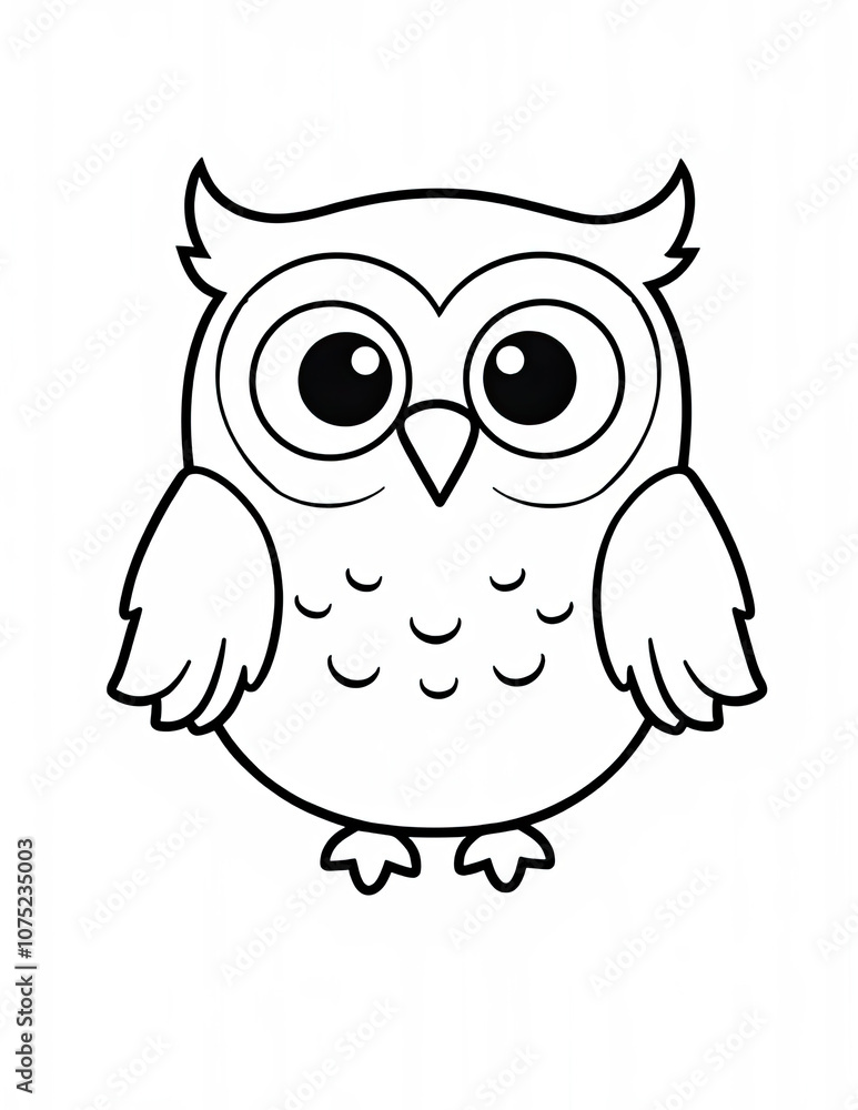 Fototapeta premium Basic line drawing of a cute owl for coloring, ideal for children's coloring activities.