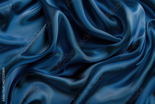 Abstract Blue Silk Fabric Draped in Soft, Flowing Waves