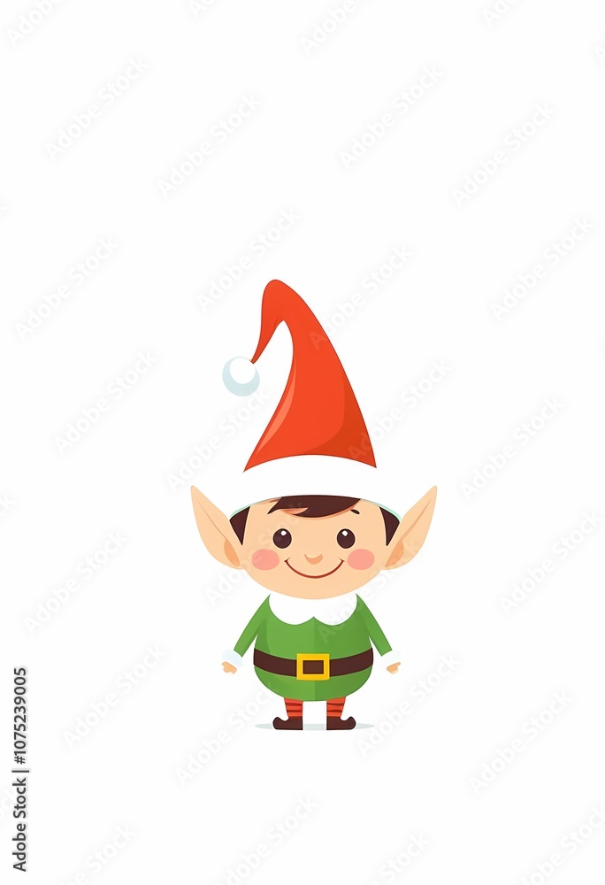 Cheerful christmas elf with pointed ears and festive attire presents a holiday greeting. New year Cheerful christmas elf with pointed ears and festive attire presents a holiday greeting. New year