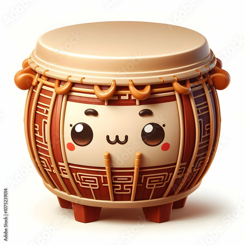 3D Vector Traditional Chinese Drum Tanggu Illustration Isolated White Background Cultural Heritage Musical Tradition Infographics Design Cute Chibi Icon photo