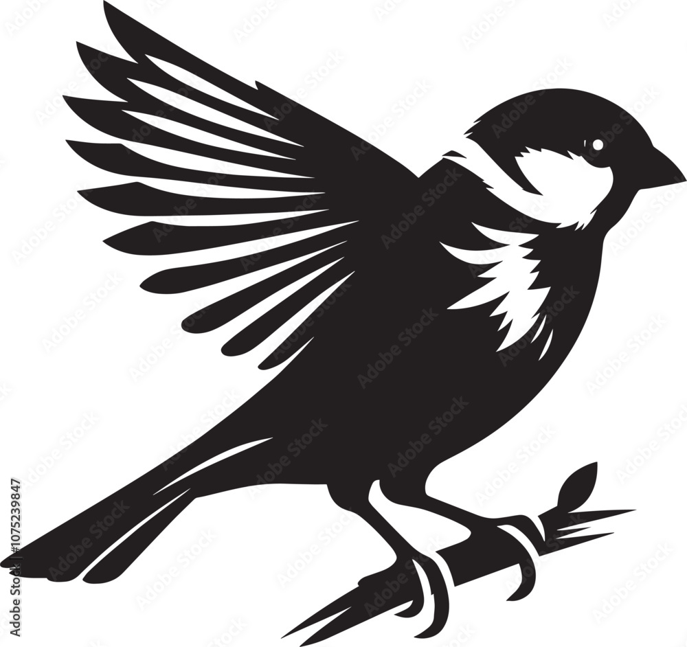 Fototapeta premium Beautiful sparrow bird silhouette vector illustration isolated on white background