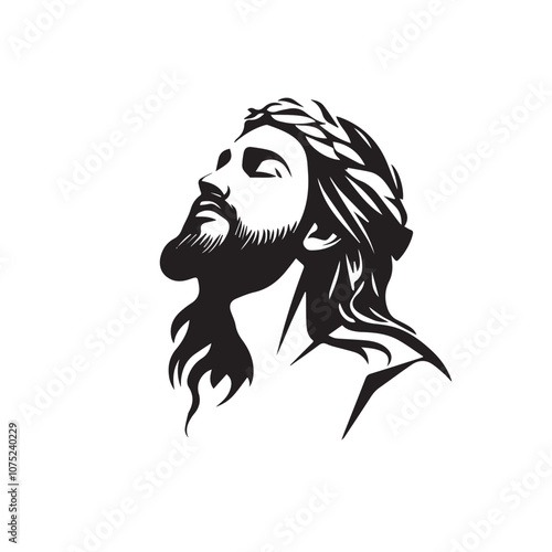 Jesus Christ in cartoon, doodle style . Image for t-shirt, web, mobile apps and ui. Isolated 2d vector illustration in logo, icon, sketch style, Eps 10, black and white. AI Generative