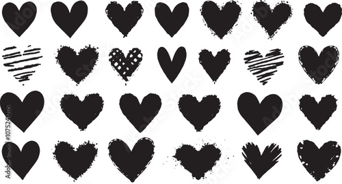 Collection of Black Hearts with Distressed and Striped Designs for Valentine's Day