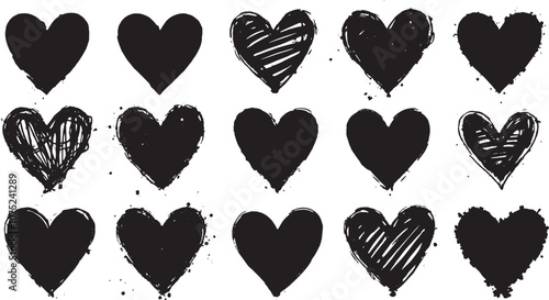 Collection of Black Hearts with Distressed and Striped Designs for Valentine's Day