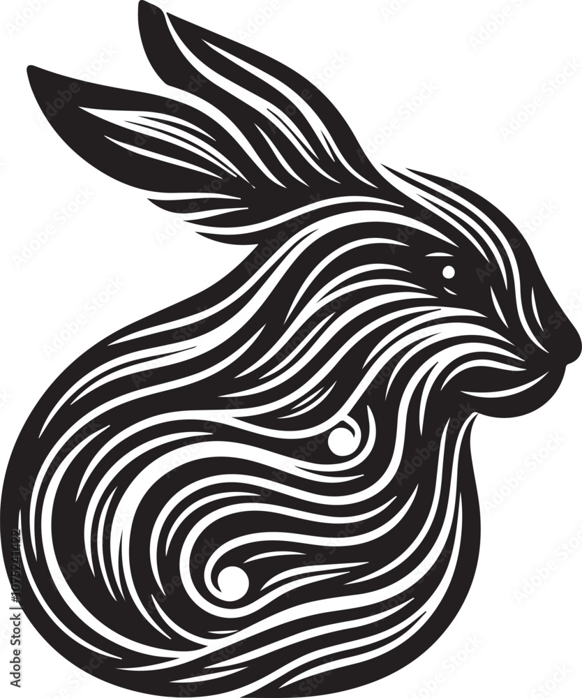Fototapeta premium Rabbit head with swirling flowing lines