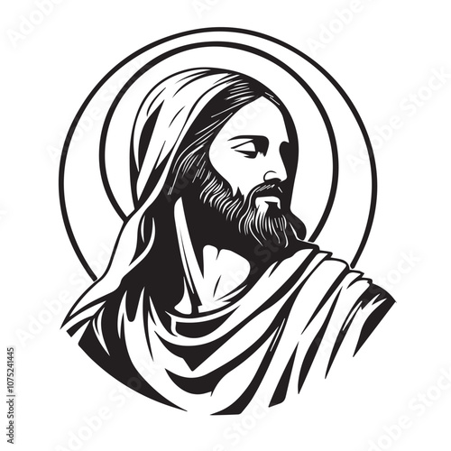 Jesus Christ in cartoon, doodle style . Image for t-shirt, web, mobile apps and ui. Isolated 2d vector illustration in logo, icon, sketch style, Eps 10, black and white. AI Generative