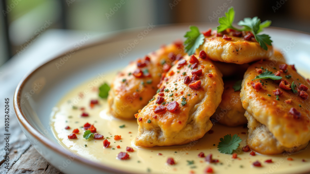Delicious marinated chicken drumsticks with a spicy sauce topping. Delicious marinated chicken drumsticks with a spicy sauce topping.