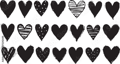 Collection of Black Hearts with Distressed and Striped Designs for Valentine's Day