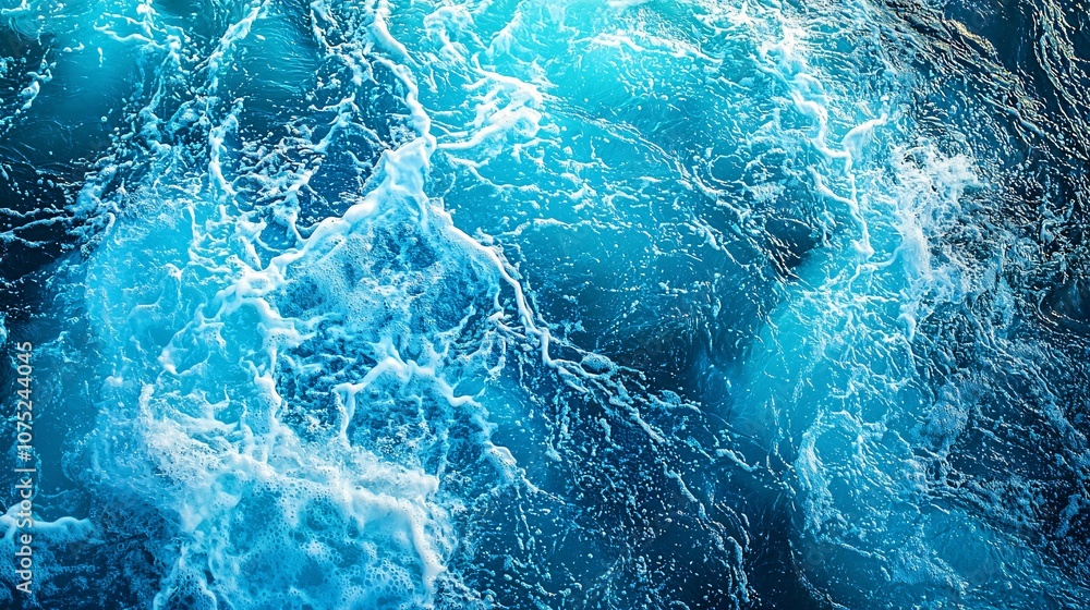 Stunning close-up view of vibrant ocean water, showcasing the dynamic movement and intricate textures of waves under sunlight, creating a serene atmosphere. Stunning close-up view of vibrant ocean water, showcasing the dynamic movement and intricate textures of waves under sunlight, creating a serene atmosphere.