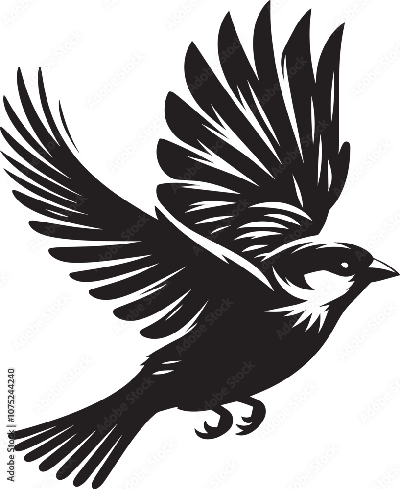 Fototapeta premium Beautiful sparrow bird silhouette vector illustration isolated on white background