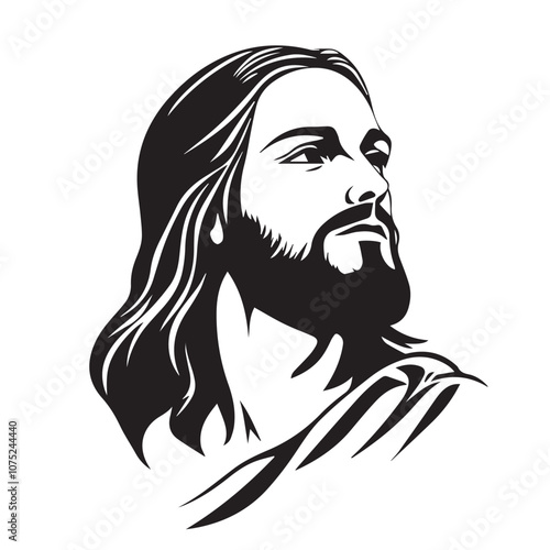 Jesus Christ in cartoon, doodle style . Image for t-shirt, web, mobile apps and ui. Isolated 2d vector illustration in logo, icon, sketch style, Eps 10, black and white. AI Generative