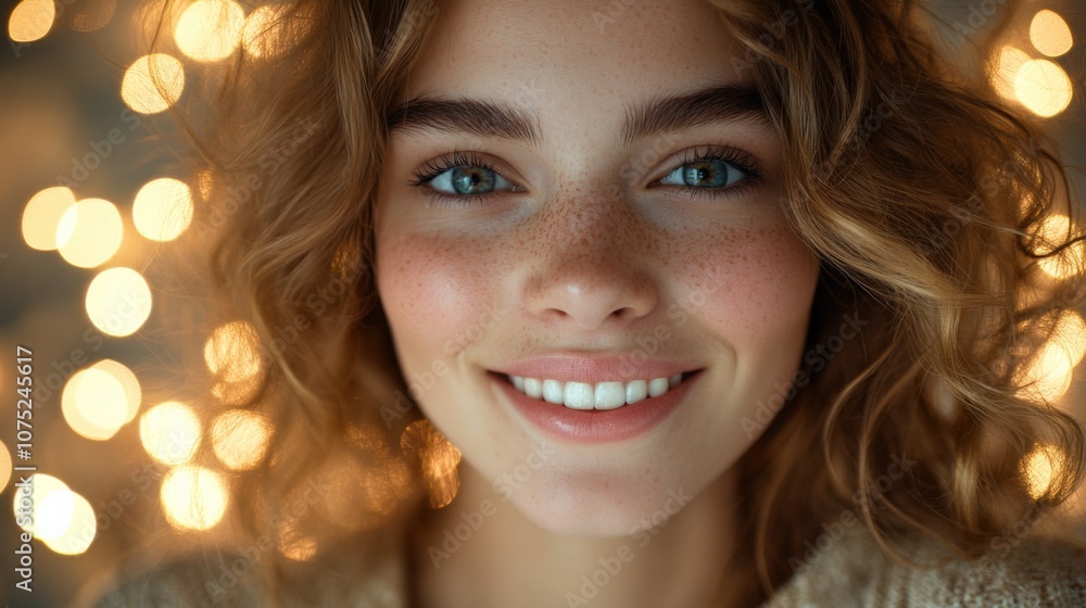 Bright and Cheerful Portrait of a Young Woman with Freckles Bright and Cheerful Portrait of a Young Woman with Freckles