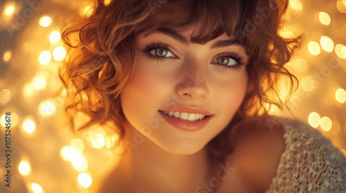 Radiant Smiles: A Portrait of Joyful Elegance with Soft Bokeh Lights