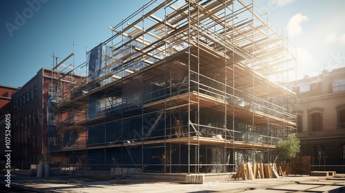 A photo of a building under construction with scaffold