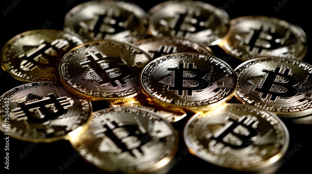 Bitcoin,a stack of gold coins, virtual currency Bitcoin,a stack of gold coins, virtual currency