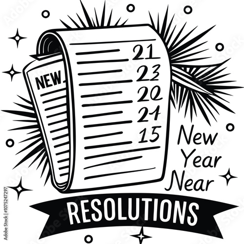 New Year Resolutions List silhouette vector illustration Isolated white background.