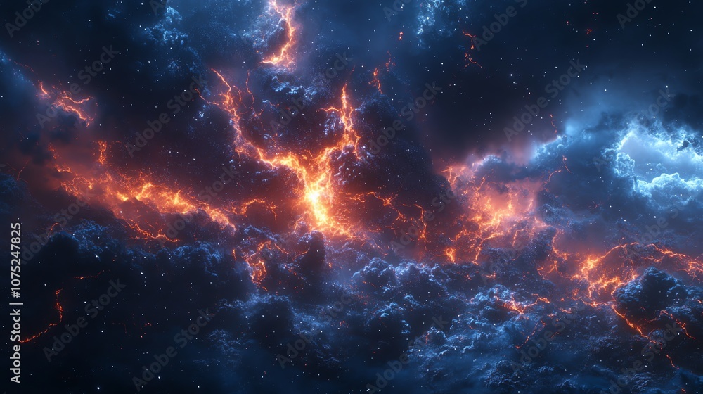 Obraz premium A fiery and ethereal nebula glows brightly against a backdrop of dark space, creating a mesmerizing and abstract scene.