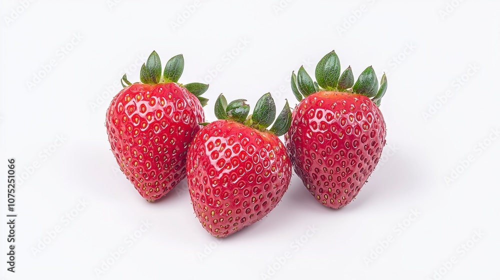 Fresh and Juicy Strawberries with Vibrant Red Color and Green Tops Set Against a Clean White Background for Food and Culinary Photography Fresh and Juicy Strawberries with Vibrant Red Color and Green Tops Set Against a Clean White Background for Food and Culinary Photography