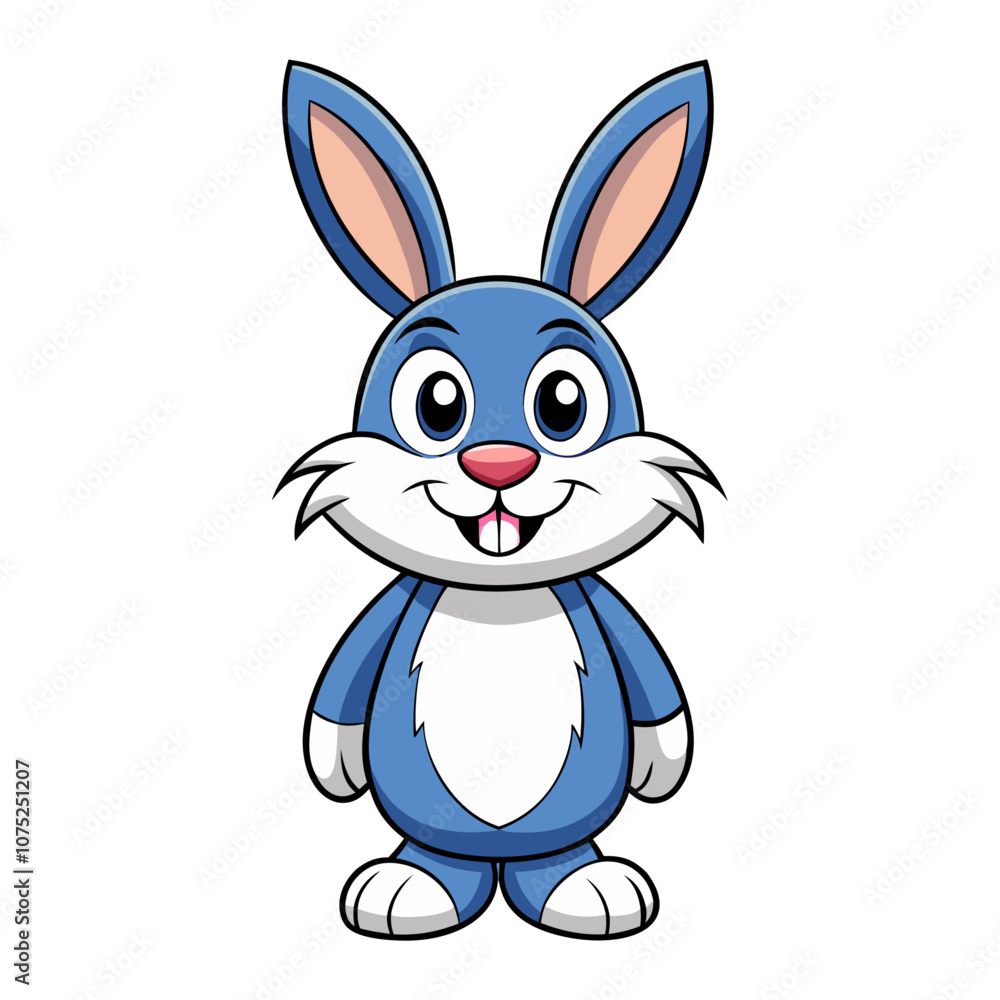 Fototapeta premium Playful cartoon bunny with a fluffy tail, standing on its hind legs