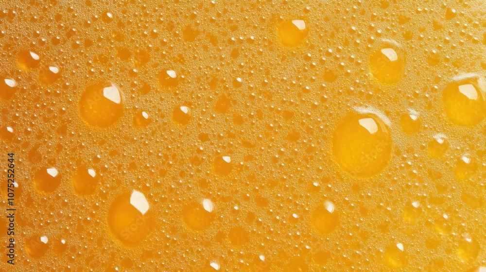 Close-up View of Vibrant Orange Citrus Juice Surface with Bubbles and Droplets Close-up View of Vibrant Orange Citrus Juice Surface with Bubbles and Droplets