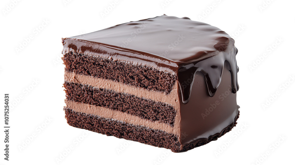A slice of chocolate cake with a chocolate drizzle on top A slice of chocolate cake with a chocolate drizzle on top