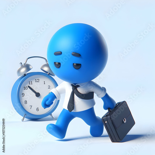 3D Icon Blue Monday Concept Late Night Exhaustion Individual Leaving Office After Work Depressed Mood Magazine Advertisement Design Copy Space White Background