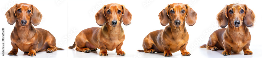 Set of red dachshund dogs isolated on a white background. Set of red dachshund dogs isolated on a white background.