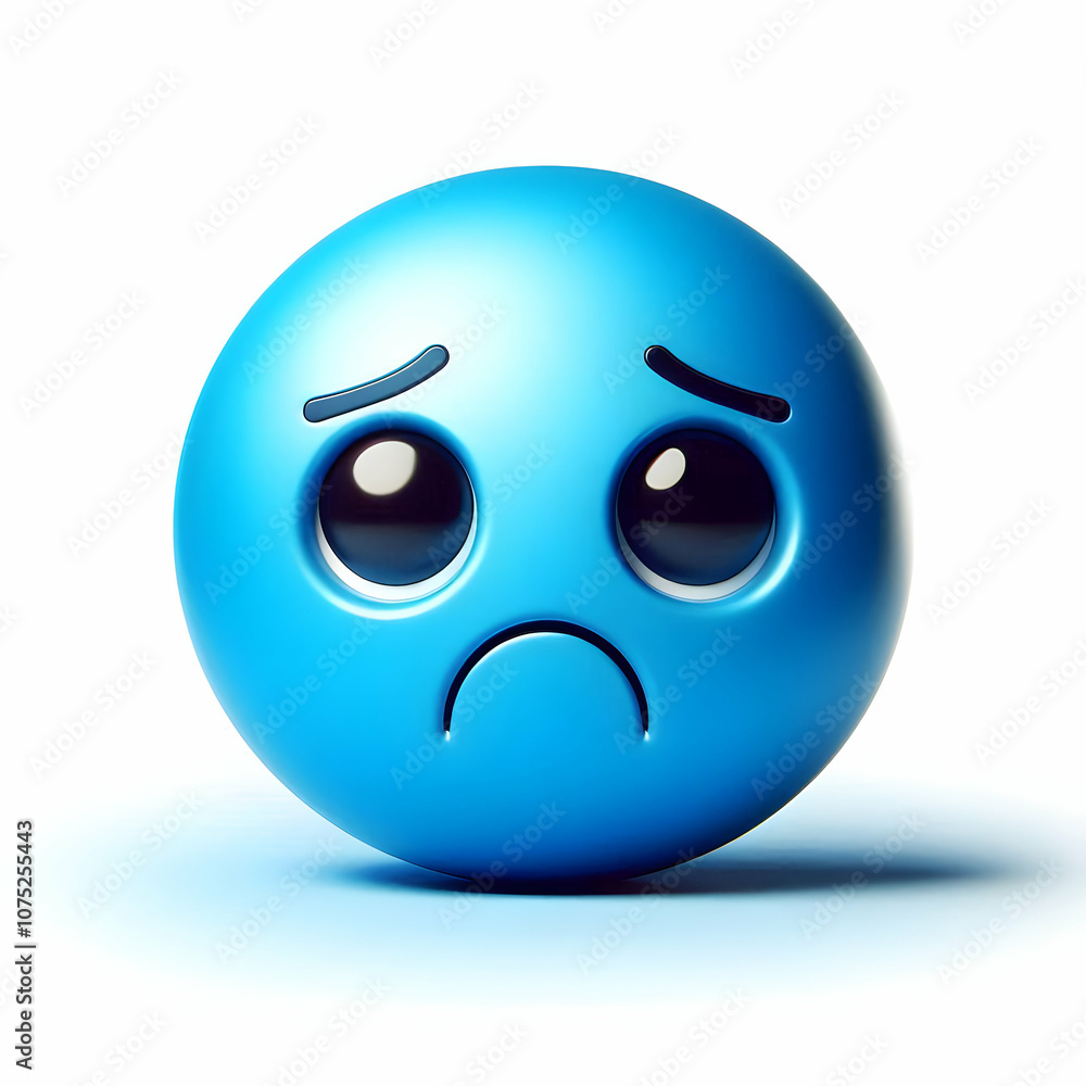 Fototapeta premium 3D Blue Monday Isolated Sad Face Macro Concept Emphasizing Emotions for Magazine Advertisement Copy Space - White Background Sadness and Isolation Icon for Marketing Visuals