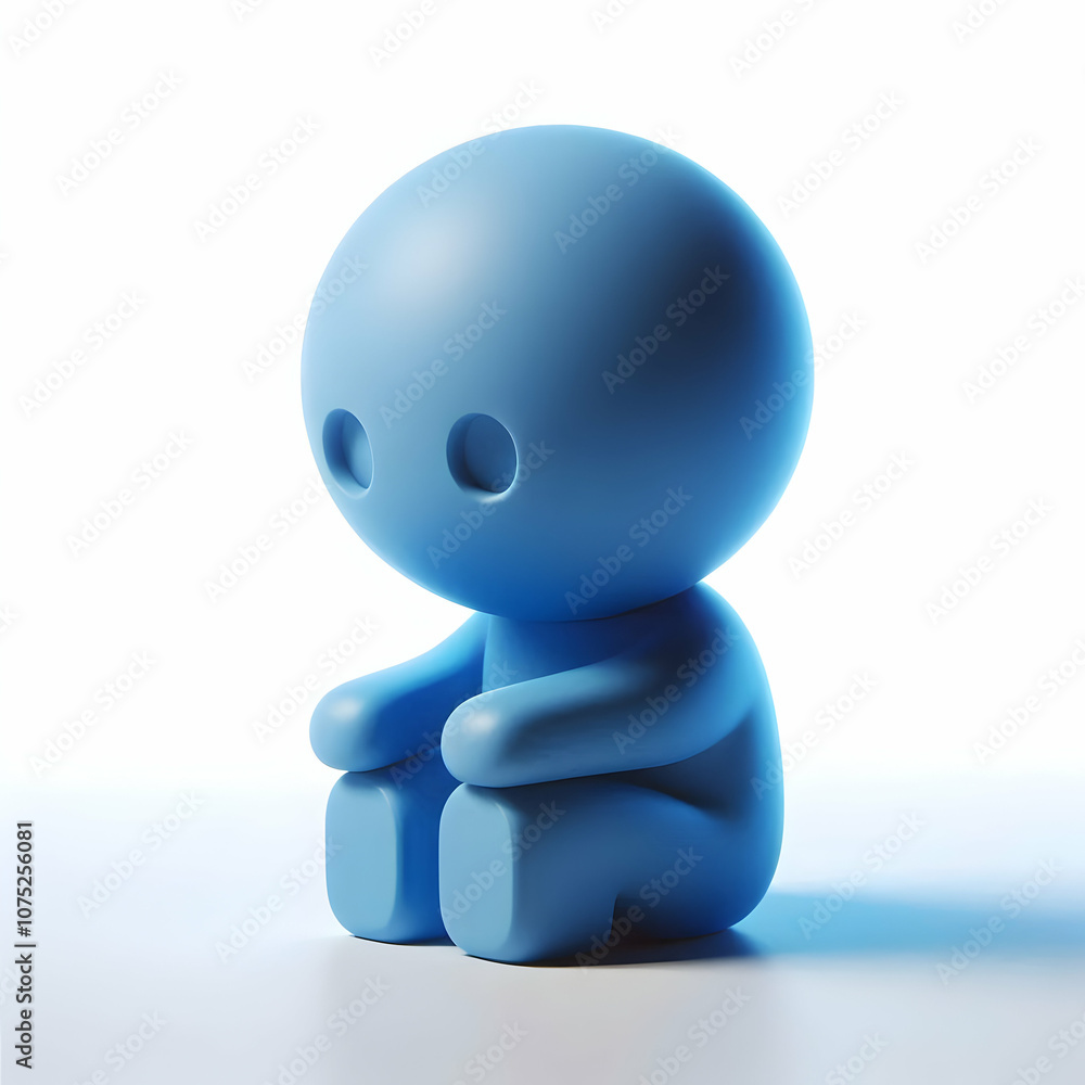 3D Blue Monday Solitude Icon, Solitary Figure in Blue Tones, Symbolizing Loneliness, Plain Background, Copy Space, Conceptual Emotions, Isolated White Background for Blue Monday Themes 3D Blue Monday Solitude Icon, Solitary Figure in Blue Tones, Symbolizing Loneliness, Plain Background, Copy Space, Conceptual Emotions, Isolated White Background for Blue Monday Themes