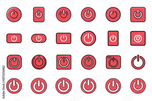 Power button icon set in line art vector