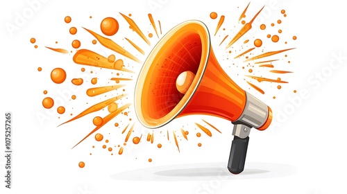 A vibrant orange megaphone with sound waves, symbolizing communication and announcements.