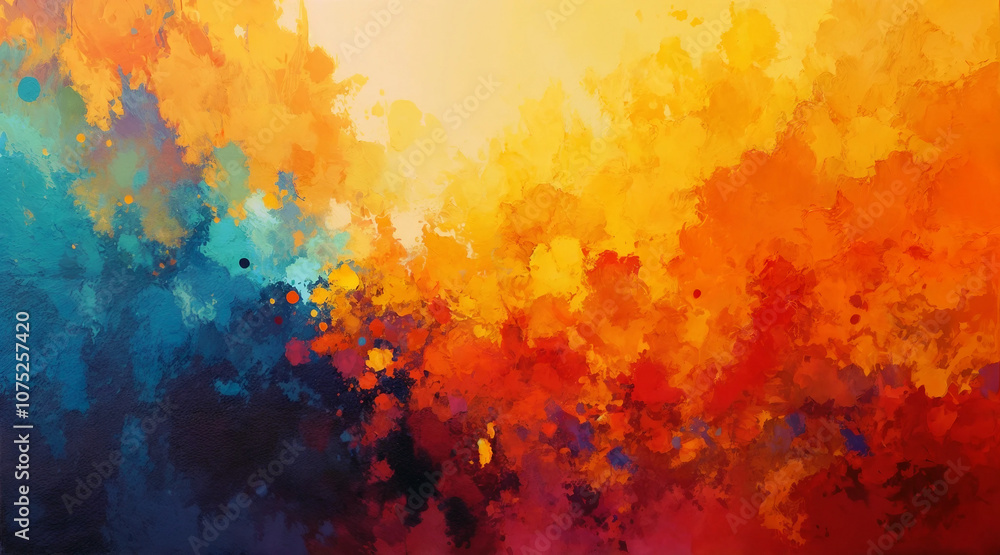 Obraz premium Yellow, orange, red, blue abstract background for design, geometric shapes, acrylic painting