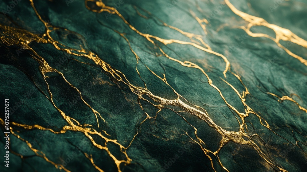 Deep green marble with shimmering gold veins creates an opulent look, embodying elegance and luxury in its natural patterning. Deep green marble with shimmering gold veins creates an opulent look, embodying elegance and luxury in its natural patterning.