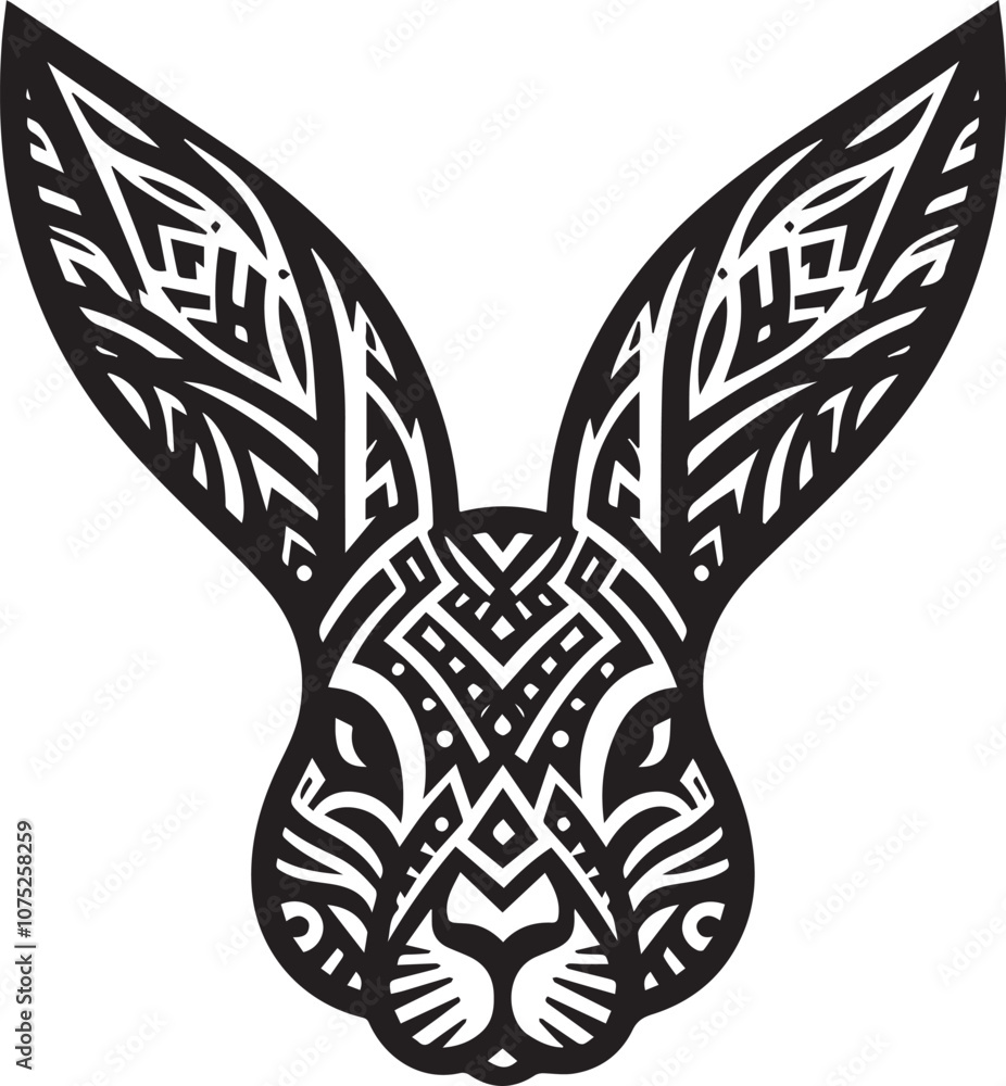Fototapeta premium Tribal inspired rabbit head with intricate symmetrical patterns
