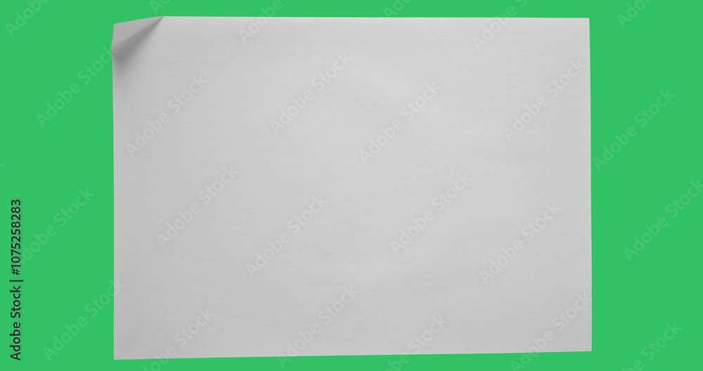 4k video on green chrome key background, paper folding or unfolding, white sheet of paper animation crumpled,