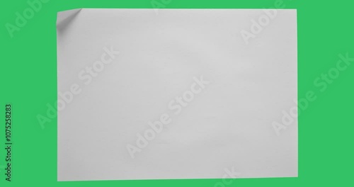 4k video on green chrome key background, paper folding or unfolding, white sheet of paper animation crumpled,