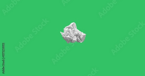 4k video on green chrome key background, paper folding or unfolding, white sheet of paper animation crumpled,