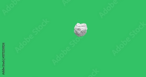 4k video on green chrome key background, paper folding or unfolding, white sheet of paper animation crumpled,