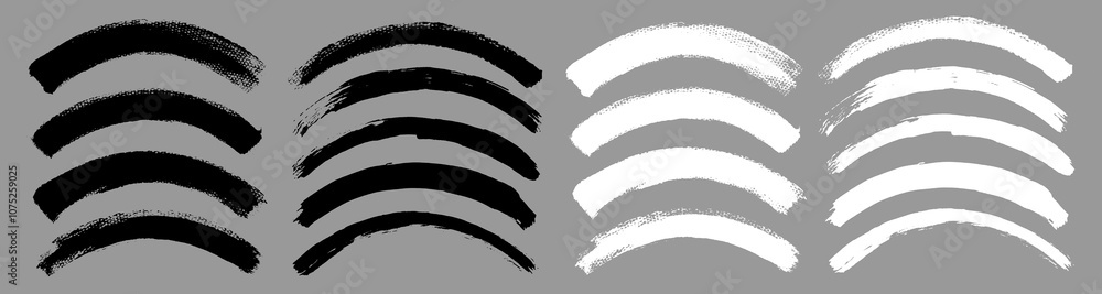 Fototapeta premium Brush stroke vector. Painted curves, arc lines, isolated. Grunge curvy backgrounds. Textured design elements. Black and white brush options