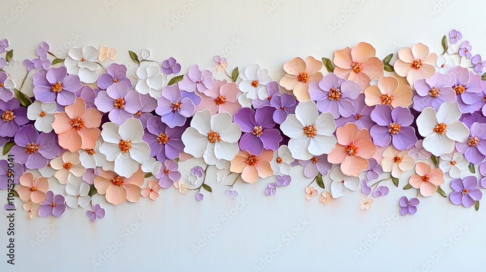 Fototapeta premium Elegant 3D Floral Arrangement Pastel Peach Purple White Flowers